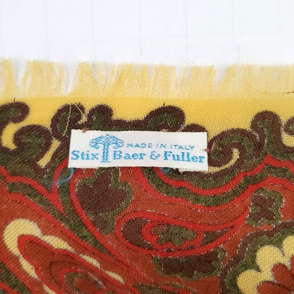 Vtg Stix Baer & Fuller Scarf Green Rust Golden Geo Floral Pattern 26.5" Square - Picture 9 of 16